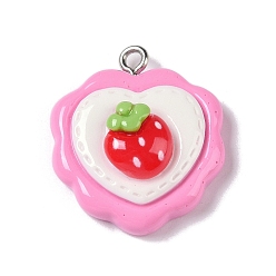Клубника Непрозрачные подвески смолы, мультяшные подвески с железными петлями с платиновым покрытием, клубника, 25x21.5x8 мм, отверстие : 2 мм