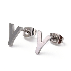 Letter G Tarnish Resistant 304 Stainless Steel Greek Alphabet Stud Earrings, Manual Polishing, Letter.G, 7~11x2~10x1.5mm, Pin: 0.8mm