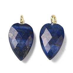 Lapis Lazuli Dyed Natural Lapis LazuliPendants, Faceted Heart Charms, with Brass Finding, 23.5~24x12~12.5x5.5mm, Hole: 2.5mm