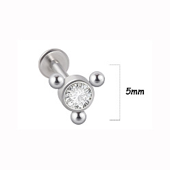 Нержавеющая Сталь Цвет 316l хирургическая нержавеющая сталь и g23 титан и хрустальные стразы плоские круглые серьги для хряща, лабреты с внутренней резьбой, цвет нержавеющей стали, 6 мм, штифты : 1.2 мм, Кулон : 5 мм