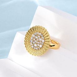 Золотой Латунные микро проложить манжеты кольца кубического циркония, круглые, без кадмия и без свинца, стойки покрытие, долговечный, золотые, 19x17 мм