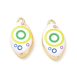 Yellow Printed Brass Pendants, Horse Eye & Ring Pattern Charms, Rack Plating, Long-Lasting Plated, Lead Free & Cadmium Free, Real 18K Gold Plated, Yellow, 22.5x12.5x5mm, Hole: 2x1mm