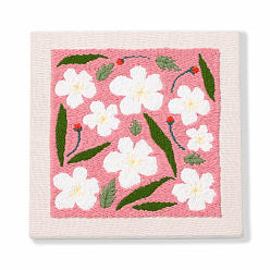 Cerise Flower Pattern Punch Embroidery Beginner Kits, including Embroidery Cloth & Thread, Punch Needle Pen, Photo Frame, Instruction Sheet, Cerise, 250x250mm