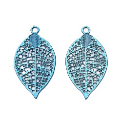 Темно-Голубой Полые подвески из нержавеющей стали, окрашенные аэрозольной краской., лист прелести, глубокое синее небо, 430 мм, отверстие : 17x9x0.3 мм