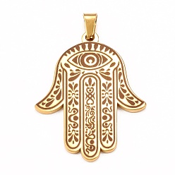 Doré  Pendentifs en acier inoxydable, main hamsa/main de miriam avec breloque oeil, or, 304mm, Trou: 33x24x1mm