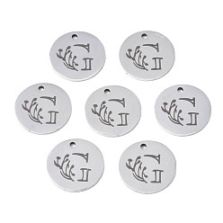 Letter G Anlaufgeschützt 304 Charms aus Edelstahl, Laserschnitt, gestalteter Buchstabe eingraviert, Flachrund, Edelstahl Farbe, letter.g, 14x1 mm, Bohrung: 1.2 mm