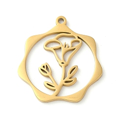 Golden 304 Stainless Steel Pendants, Flower, Golden, 23.5x21.5x1mm, Hole: 1.5mm