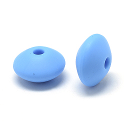 Deep Sky Blue Food Grade Eco-Friendly Silicone Beads, Chewing Beads For Teethers, DIY Nursing Necklaces Making, Rondelle, Deep Sky Blue, 12x6~7mm, Hole: 2mm