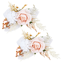 Персиковый Слойка Бутоньерка из искусственного шелкового цветка, с пластиковыми и железными деталями, для свадьбы, партийные украшения, розовые, 141x105x62 мм