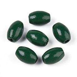 Темно-Зеленый Окрашенные распылением деревянные бусины Schima, рис, темно-зеленый, 12~12.5x7.5~8.5 мм, отверстие : 2~2.5 мм