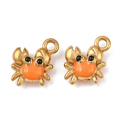 Оранжевый 304 нержавеющей стальной эмали подвески, краб, реальный 18 k позолоченный, ионное покрытие (ip), оранжевые, 12.5x12x4.5 мм, отверстие : 1.8 мм