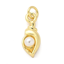 Настоящее золото 18K Латунные подвески, раковина, с ABS имитации жемчуга, без свинца и без кадмия, с целью перехода в кольце, реальный 18 k позолоченный, 17x7x5 мм, отверстие : 3 мм