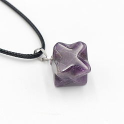 Аметист Подвеска в виде звезды из натурального аметиста, ожерелье из черного искусственного кожи, со сплавочной фурнитурой, платина, 19.69 дюйм (50 см)