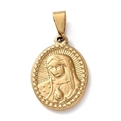 Oval 201 подвески из нержавеющей стали, Дева Мария, религия прелести, вакуумное покрытие pvd, золотые, овальные, 24x17.5x2.5 мм, отверстие : 8x4 мм
