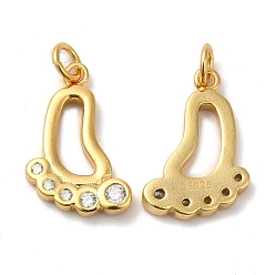 Real 18K Gold Plated 925 Sterling Silver Micro Pave Cubic Zirconia Charms, Foot Charm, with Jump Ring & 925 Stamp, Real 18K Gold Plated, 13.5x9x2mm, Hole: 2.3mm