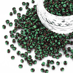 Green 8/0 Two Tone Opaque Glass Seed Beads, Opaque Colours Seep, Round Hole, Column, Green, 3~3.5x2~2.5mm, Hole: 1mm, about 450g/Pound