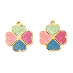 Клевер 304 нержавеющей стальной эмали подвески, ионное покрытие (ip), реальный 18 k позолоченный, клевер, 23x20x1.5 мм, отверстие : 1.8 мм