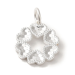 Серебро 925 подвески в виде цветов в форме сердца из стерлингового серебра, с прыжковых колец, серебряные, 13.5x12x1 мм, отверстие : 3 мм