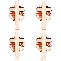 Розовое Золото 4 шт. латунные булавки для лацканов одежды рюкзака, крестик, розовое золото , 20x10 мм