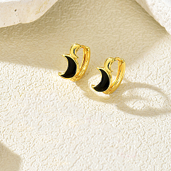 Черный Женские серьги-кольца из латуни с эмалью в виде двойной луны, золотые, чёрные, 11 мм