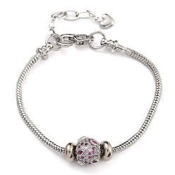 Фуксиновый Латунные микропаве кубические цирконии европейские браслеты, круглые, красно-фиолетовые, 7-1/4 дюйм (18.4 см)