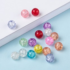 Mixed Color Transparent Crackle Glass Beads, Round, Mixed Color, 8x7mm, Hole: 1mm, about 100pcs/bag