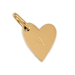 Letter V 304 прелести нержавеющей стали, с прыжковых колец, сердце с подвесками в виде букв, золотые, Буква V, 10x8.5x1.5 мм, отверстие : 4x2.5 мм