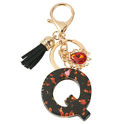 Letter Q Resin Keychains, with Lobster Claw Clasps, Light Gold, Letter Q, 105mm, Letter: 43x38.5x7.5mm
