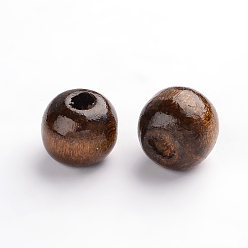 Saddle Brown Natural Wood Beads, Round, Dyed, Saddle Brown, 9x10mm, Hole: 3.5mm, about 3000pcs/1000g