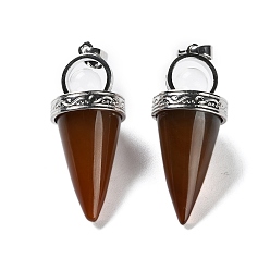 Натуральный Агат Окрашенные и подогретые подвески из натурального агата, с реечной обшивкой латунными выводами, без свинца и без кадмия, конус, 46~47x18 мм, отверстие : 7x5 мм