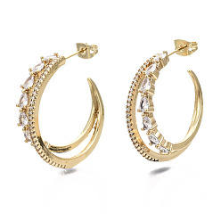 Настоящее золото 16K Серьги-гвоздики из латунного микро-паве, серьги-кольца, с уха орехов, без никеля , кольцо, реальный 16 k позолоченный, 28x7 мм, штифты : 1 мм