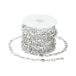 Нержавеющая Сталь Цвет 2.5 латунные цепочки в форме сердца с имитацией жемчуга, несварные, с пластиковыми катушками 1pc, цвет нержавеющей стали, 4.5x18.5~19.5x3 мм