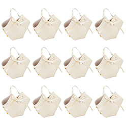 Beige PU Leather Candy Gift Handbags, with Imitation Pearl Charms and Ribbon, Nails, Wedding Favor Candy Bags, Beige, Finished Product: 7x5.5x13cm