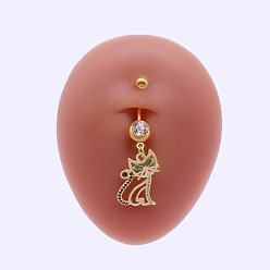 Cat Shape 316l хирургическая нержавеющая сталь микропаве прозрачный кубический цирконий пупочные кольца, золотые, форма кошки, длина стержня: 3/8"(10мм), штифты : 1.6 мм