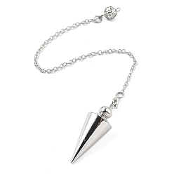 Платина Латунные маятниковые подвески с большими остроконечными конусами, с когтя омара застежками и цепи, стойки покрытие, платина, 240 мм, отверстие : 2 мм