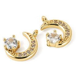 Настоящее золото 18K 2 кулоны из латуни с микрочастицами и кубическим цирконием., Луна прелести, реальный 18 k позолоченный, 15.5x12x3.5 мм, отверстие : 1.4 мм