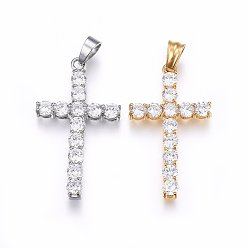 (52) Непрозрачная лаванда 304 подвески из нержавеющей стали, с кубического циркония, крестик, прозрачные, разноцветные, 38x22x4 мм, отверстие : 5x7 мм