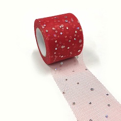 Dark Red Glitter Sequin Deco Mesh Ribbons, Tulle Fabric, Tulle Roll Spool Fabric For Skirt Making, Dark Red, 2 inch(5cm), about 25yards/roll(22.86m/roll)