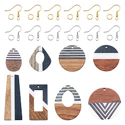 (52) Непрозрачная лаванда Набор для изготовления сережек своими руками, включая подвески из вощеной смолы и орехового дерева, медные крючки и кольца для сережек, разноцветные, подвески: 16 шт. / набор