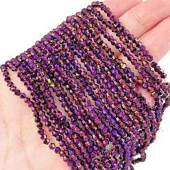 С Фиолетовым Покрытием Прозрачные стеклянные бусины гальваническим пряди, полное покрытие, граненые, двухконусные, с фиолетовым покрытием, 2.9~3.3x2.5 мм, отверстие : 0.7 мм, около 135~140 шт / нитка, 38~40 см