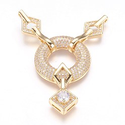 Настоящее золото 18K Латунные микро проложить кубического циркония подвески, многожильных ссылки, реальный 18 k позолоченный, 48x35x5 мм, отверстия : 1 mm и 1x4.5 мм