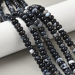 Черный Натуральные полосатые агатовые бусы, окрашенная и подогревом, рондель, класс А, чёрные, 8~8.5x5 мм, отверстие : 1 мм, около 76~77 шт / нитка, 14.76~14.96 дюйм (37.5~38 см)