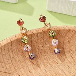 Разноцветный Серьги-гвоздики из латуни с микропаве из кубического циркония для женщин, без кадмия и без свинца, долговечный, стойки покрытие, золотые, красочный, 22x4 мм