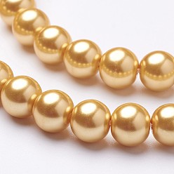 Orange Eco-Friendly Dyed  Glass Pearl Round Beads Strands, Grade A, Cotton Cord Threaded, Orange, 8mm, Hole: 0.7~1.1mm, about 52pcs/strand, 15 inch