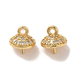 Настоящее золото 18K Латунные микро проложить кубического циркония кулон поручительств, без кадмия, без никеля и без свинца, полукруглый, реальный 18 k позолоченный, 7.5x7 мм, отверстие : 1.2 мм