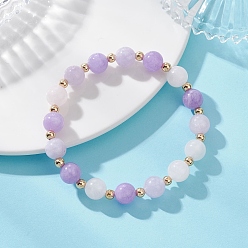 Смешанные камни Женские браслеты из натуральных бусин аквамарина, розового кварца и аметиста, круглые, бусина : 4 мм и 8.5 мм, внутренний диаметр: 1-7/8 дюйм (4.9 см)