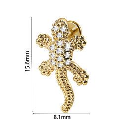 Lizard 304 серьги из прозрачного циркониевого хряща из нержавеющей стали с микропаве, золотые, ящерица, 10 мм, штифты : 1.2 мм