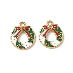 Christmas Wreath 304 нержавеющей стальной эмали подвески, прелести рождественской тематики, ионное покрытие (ip), реальный 18 k позолоченный, Рождественский венок, 18x16x3 мм, отверстие : 2 мм