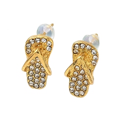 Золотой Серьги-гвоздики из сплава с кристаллами и стразами в стиле шлепанцев, золотые, 16x6 мм