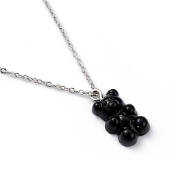 Black Bear Resin Pendant Necklaces, with Platinum Plated Brass Cable Chains, Black, 18.11 inch(46cm)